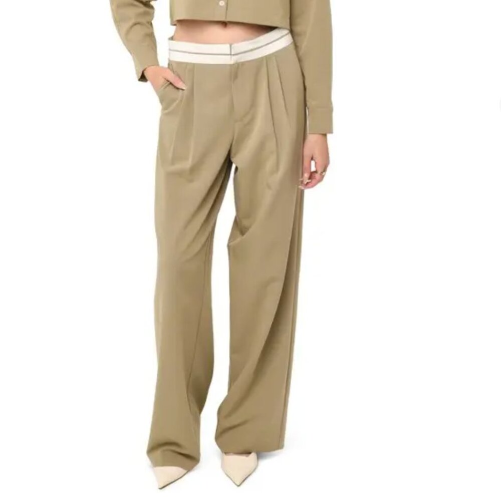 WAYF Contrast Waistband Trousers (moss) - NWT